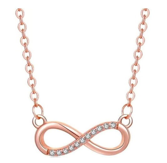 Nilu's Collection Infinity Pendant Necklace with American Diamond Stones For Women | Lightweight | Anti-Tarnish | Anti- Tarnish | Office Wear (Rose Gold)