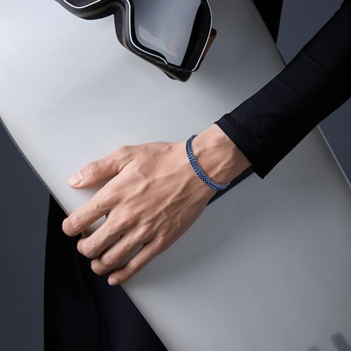 Mens Bracelet-Stainless Steel Magnetic Clasp Franco Chain Bracelets for Men - color: B-Blue