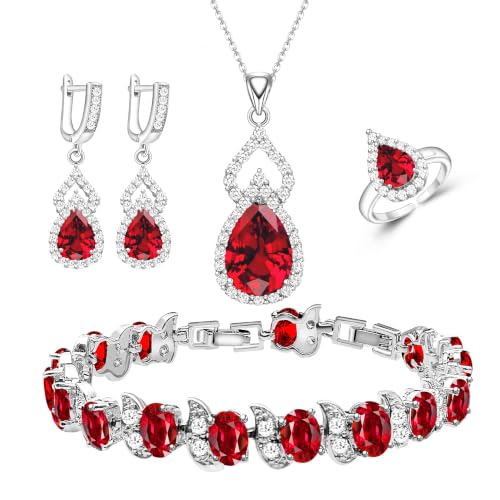 Wedding Jewelry Set for Women Gem Necklace Earrings Bracelet Luxury Jewelry Set Birthday Valentine's Day Mother's Day Christmas Prom Jewelry Gift - color: KKJ-4-Garnet