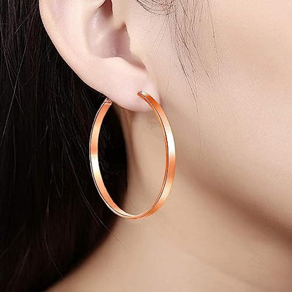Gold Hoop Earrings,18K Gold Plated Rounded Hoops Earrings for Women - color: Rose Gold-50mm