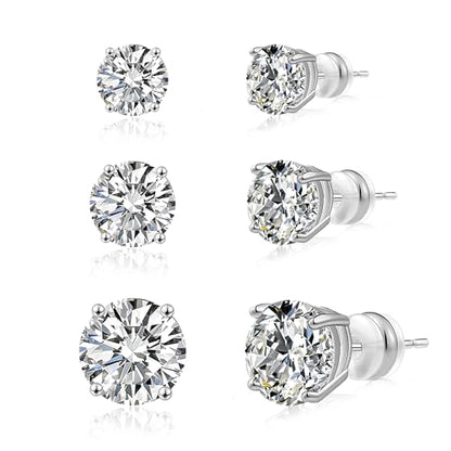 CoBi Cubic Zirconia Earrings for Women, 3 Pairs CZ Stud Earring Set, 4, 6, 8 mm, Small Minimalist Earring, Everyday Wear Jewelry, Fashion Accessories, Hypoallergenic, Ideal Gift