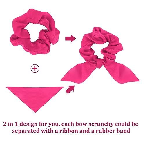 20 Pack Satin Silk Hair Accessories for Women: Hot Pink Scrunchies, Bow Ponytail Holders, and Ribbon Hair Ties for Thick Hair - color: Hot Pink