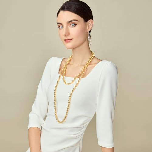 BABEYOND Long Pearl Necklace Faux Pearls Necklace Set Beaded Long Pearls Necklace 1920s Gatsby Costume Jewelry - color: Gold