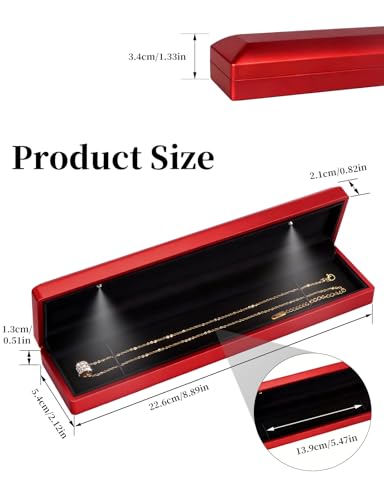 Hatori Long Chain Necklace Jewelry Gift Box with LED Light, Bracelet Storage Case, Jewellry Display Box for Wedding, Engagement, Proposal, Birthday, Anniversary - color: Red