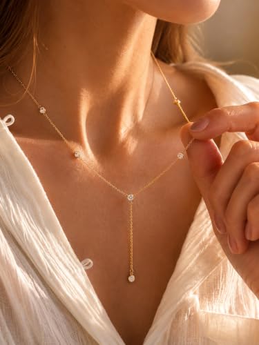 Lariat Gold Necklace for Women, Dainty Long Necklaces 14k Gold Plated Y-Shaped Layered Drop Necklaces for Women Trendy Simple Gold Jewelry for Prom Vacation Gifts - color: Station Y Necklace-Gold