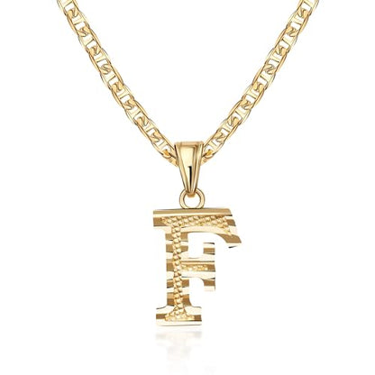 Barzel 18K Gold Plated Initial Necklace with Diamond Cut Initial, Waterproof, High Polish Finish, Made in Brazil - style: F
