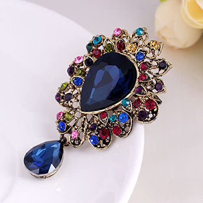 seven wolves Women Crystal Bouquet Brooch Pin All-Match Accessories Rhinestone Brooches and Pins - color: Blue A