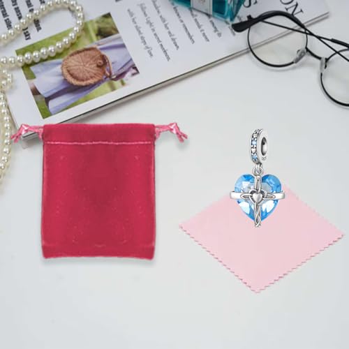 LNQOBU Birthstone Charm for Bracelets,925 Sterling Silve Heart Dangle Charms for Pandora Bracelets - color: C-March