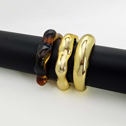 2PCS Chunky Acrylic Bracelet for Women Large Square Resin Cuff Vintage Open Bangle Bracelets Wide Geometric Jewelry - style: E-Gold+Gold+White
