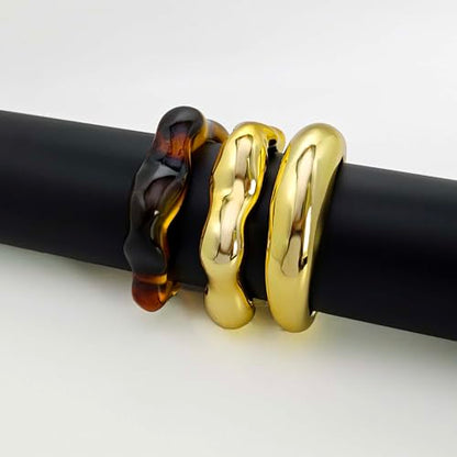 2PCS Chunky Acrylic Bracelet for Women Large Square Resin Cuff Vintage Open Bangle Bracelets Wide Geometric Jewelry - style: E-Gold+Gold+White