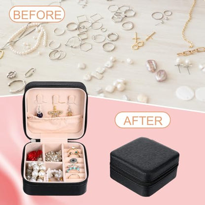 8 Pack Travel Jewelry Case Small Travel Jewelry Box Bridesmaid Gifts Jewelrys Box, PU Leather Small Jewelrys Case Organizer Storage for Rings Earrings Necklaces, Beauty Gifts (Black) - color: Black