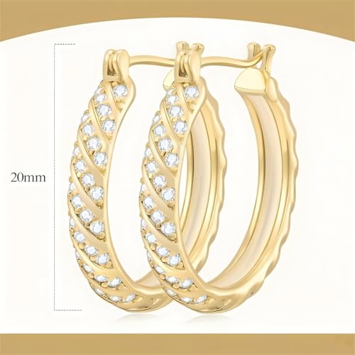 14K Gold Hoop Earrings for Women 14K Gold Earrings Jewelry Spiral Cubic Zirconia Thick Hoops Hypoallergenic Womens Huggie Earring 20/25/30/35MM - size: 20MM