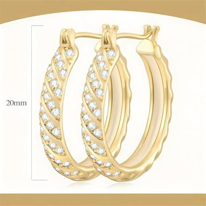 14K Gold Hoop Earrings for Women 14K Gold Earrings Jewelry Spiral Cubic Zirconia Thick Hoops Hypoallergenic Womens Huggie Earring 20/25/30/35MM - size: 20MM