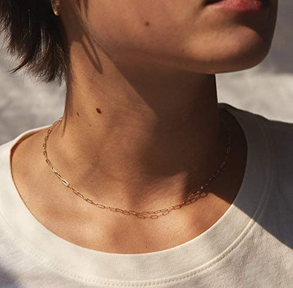 Lcherry Dainty Choker Necklace for Women 14K Gold Plated Choker Necklace Gifts for Her - color: 'Paperclip Choker