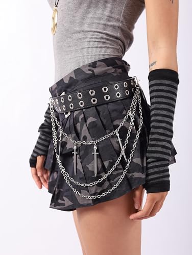 Layered Dagger Skull Pants Chain, Wallet Belt Chain, Goth Punk Accessories | Zinc Alloy, Iron, Gothic Emo Punk Grunge Y2k Aesthetic Accessories, Halloween Christmas Accessory Gift
