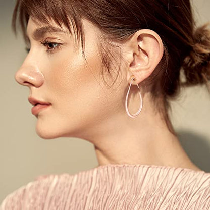 Lightweight Teardrop Hoop Earrings for Women - 14k Gold/White Gold Plated Large Oval Pull Through Hoop Earrings High Polished Statement Jewelry Gift for Women - color: rose gold 30*18