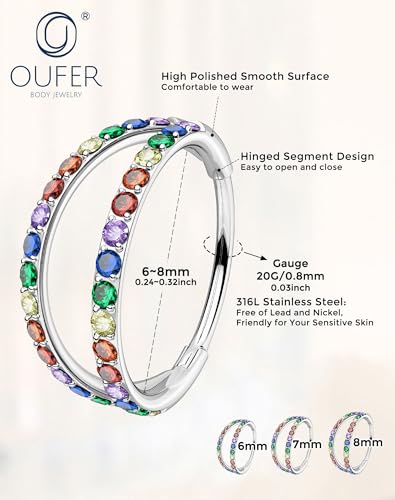 OUFER Christmas Double Hoop Nose Ring, 18G/20 6/7/8mm Red Green Christmas Nose Piercing Nose Rings Hoops Surgical Steel, Festive Hoop Nose Rings for Women Perfect for Xmas Nostril Piercing Jewelry - color: Multicolor