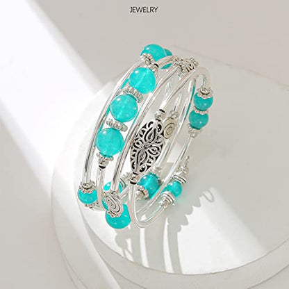FULU AUTUMN Stackable Beaded Bracelets for Women Boho Wrap Silver Bracelet Layered Fashion Jewelry Gifts for Her - color: 17-Sea green