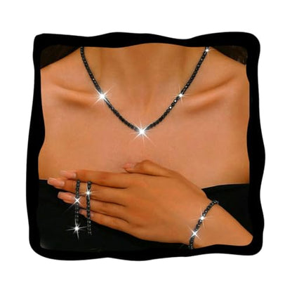 Unicra Rhinestone Bridal Wedding Jewelry Set Silver Necklace Earrings Bracelet Sets Prom Formal Costume Jewelry Sets for Women and Brides - color: Black