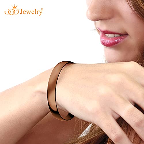 555Jewelry 12mm Wide Stainless Steel Solid Slip On Bangle Bracelet for Women With Small Wrist - color: Coffee (Small)