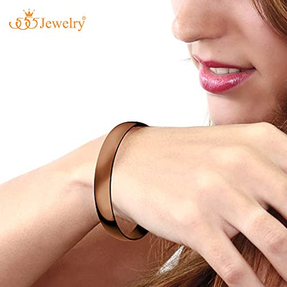555Jewelry 12mm Wide Stainless Steel Solid Slip On Bangle Bracelet for Women With Small Wrist - color: Coffee (Small)