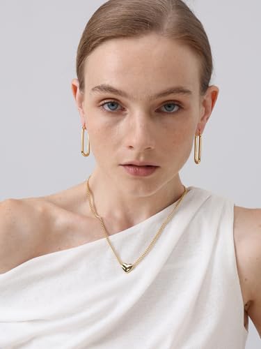 FRUMOS 18K Gold Plated Chunky Hoop Earrings for Women Fashion Thick Gold Hoops Set Jewelry for Birthday Christmas Gifts - color: Gold Thick Oval Hoop