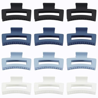 Sisiaipu 12 Pcs Medium Hair Clips, 3.5 Inch Square Claw Clips for Thick and Thin Hair - Blue - color: Blue