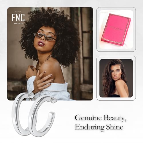 18K Gold Plated Sterling Silver Earrings for Women – Pure & Polished, Twist, Square, Hinged Tube, Abstract & Heart Shape Hoops – Lightweight, Hypoallergenic, Non-Tarnish Jewelry (Sizes: 3x35mm-46x30mm) - color: Silver, size: Square Tubing Hoop (4x40mm)