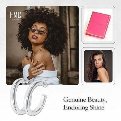 18K Gold Plated Sterling Silver Earrings for Women – Pure & Polished, Twist, Square, Hinged Tube, Abstract & Heart Shape Hoops – Lightweight, Hypoallergenic, Non-Tarnish Jewelry (Sizes: 3x35mm-46x30mm) - color: Silver, size: Square Tubing Hoop (4x40mm)