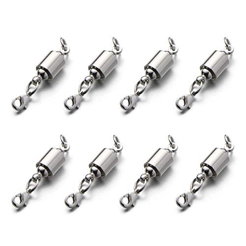 Zpsolution Screw Locking Magnetic Necklace Clasps and Closures | Easy to Use, 6mm Barrel Type, Light and Small, Magnetic Jewelry Clasps For Bracelets - color: Small Silver 8pcs