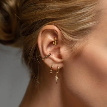 3 Pcs 316L Stainless Steel 16G Tragus Helix Rook Piercing Jewelry with Chain, Cartilage Earrings for Women, Belly Button Ring Vertical Labret Lip Piercing Jewelry - color: Gold, size: Cone