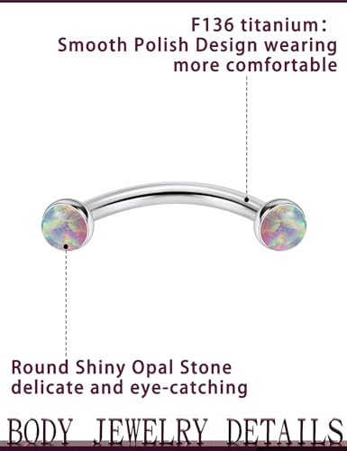 Jenxnjsjo F136 Titanium 16g 6/8/10mm Opal Eyebrow/Rook/Snug/Vertical-Labret/VCH/Snake-Eyes/Anti-Tragus/Christina/Daith/Belly-Button/Bridge/Hood/Surface Curved Barbell Piercing Jewelry for Women Men - color: Pink Opal, size: 10 mm