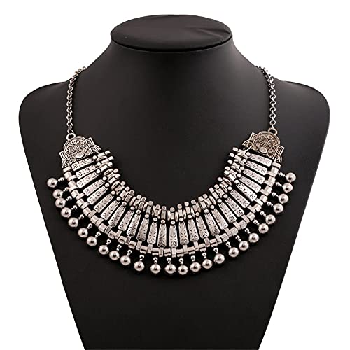 LUREME Vintage Engraved Coin Bib Statement Necklace Clavicle Necklace (01003295) - style: Antique Silver B