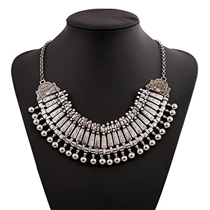 LUREME Vintage Engraved Coin Bib Statement Necklace Clavicle Necklace (01003295) - style: Antique Silver B