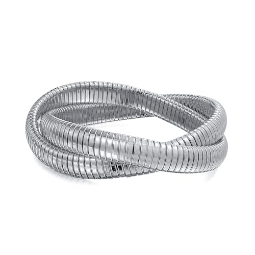 Bling Jewelry Omega Cobra Bangle Stretch Bracelet Rose Gold Silver Tone Stainless Steel - color: Silver Tone