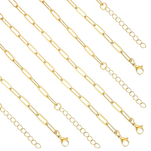 KEIAOUE 16 Pack Charm Bracelet Chain Bulk Gold Plated Stainless Steel Paperclip Chains Bracelets for DIY Jewelry Making - color: Gold