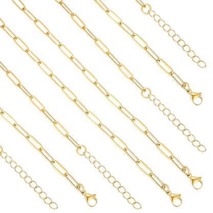 KEIAOUE 16 Pack Charm Bracelet Chain Bulk Gold Plated Stainless Steel Paperclip Chains Bracelets for DIY Jewelry Making - color: Gold