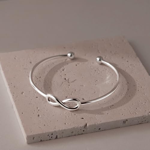 Gelbesty Infinity Love Knot Dainty Gold Bangle Bracelets for Women, 14K Gold Plated Adjustable 925 Silver Bracelet, Trendy Jewelry Gifts for Valentine's Day - color: Silver_Infinite