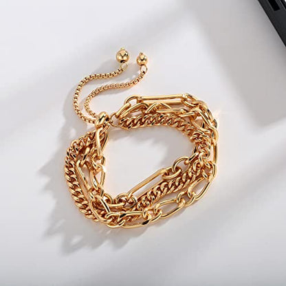 14K Gold Bracelets for Women Adjustable Slider Bracelet Bangle Bracelets for Women Trendy Chain Bracelet - color: Stacking-Gold