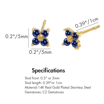 QueenBee 14K Gold Plated Ivy Flower Birthstone Stud Earrings for Women Dainty Floral Gemstone Studs Unique Jewelry Gift for Her - color: Sep-Sapphire