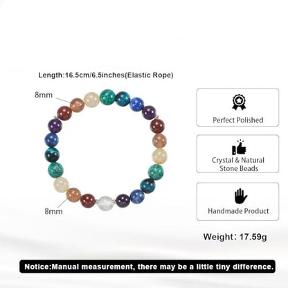 Natural Stone Beaded Bracelets for Women, 7 Chakra Healing Crystal Bracelet, 6mm/8mm Handmade Gemstone Stretch/Adjustable Bangle, Anxiety Relief Yoga Meditation Jewelry, Boho Amethyst Malachite Turquoise Bracelet Gift - color: Style 6