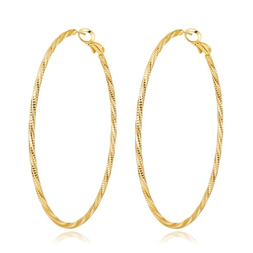 DAILY VIBES Dainty Thin Twisted Big Hoop Earrings for Women | 925 Sterling Silver Post, 14K Gold or Silver Plated Loop, Diamond-Cut Large Hoops, Hypoallergenic Hoop Earrings - color: Gold, size: 60mm