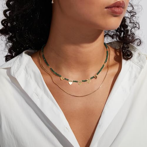 KissYan Beaded Choker Necklace for Women, Colorful Natural Gemstones Pearl Choker 14K Gold Plated Pendant Healing Crystal Necklace Handmade Stone Jewelry Gift | 14K Gold Plated Pendant Necklaces, Natural Gemstones Pearl Choker, Healing Crystal Chain, Hand