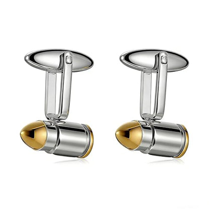HZMAN Bullet Cufflinks for Men, Stainless Steel Two-Tone High Polished Novelty Cuff Links, Dress Shirt Accessories for Wedding Business Party