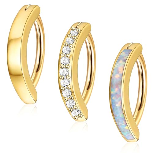 Jstyle 3Pcs 14G Clicker Belly Button Ring for Women - Gold 316L Surgical Steel, Cute CZ Opal Small Hoop, Simple Reverse Navel Piercing Jewelry - color: Gold