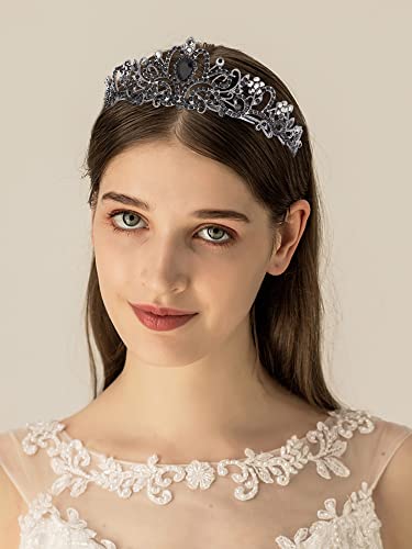 COCIDE Tiara Crowns Crystal Headband Princess Rhinestone Crown with Combs Bride Headbands Bridal Wedding Prom Birthday Party Hair Accessories Jewelry for Women and Girls (L BLACK) - color: TI Dark Silver+Black