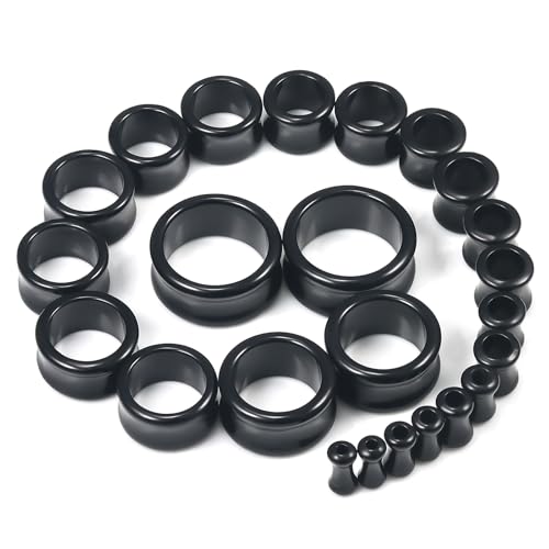 6G-26mm Acrylic Plastic Ear Gauges Tunnels Stretching Kit Double Flared Plugs Tunnels Expanders Stretcher Saddle Gauges Earrings for Men Women Black White Clear - color: Black 6G-26mm
