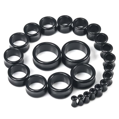 6G-26mm Acrylic Plastic Ear Gauges Tunnels Stretching Kit Double Flared Plugs Tunnels Expanders Stretcher Saddle Gauges Earrings for Men Women Black White Clear - color: Black 6G-26mm