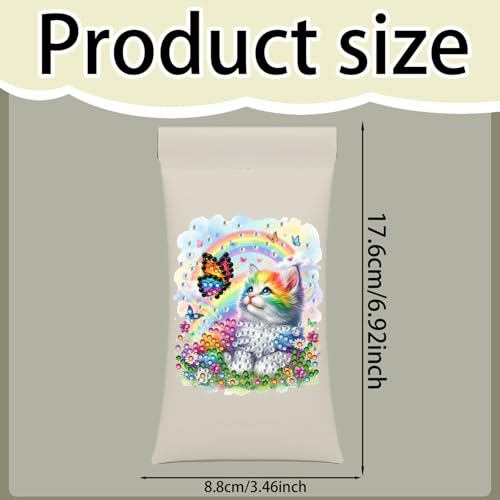 Diamond Art Painting Eye Glass Bag PU Sunglasses Glasses Storage Bag Built-in Glasses Cloth Press Automatic Closure - color: Cat