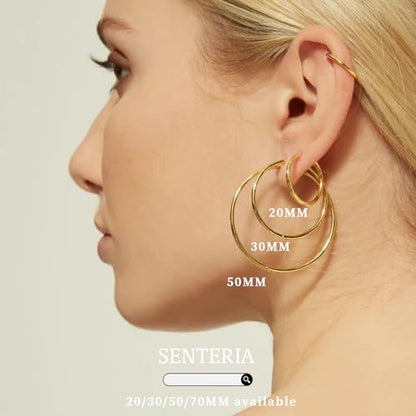 Senteria 2mm Thin 925 Sterling Silver Hoop Earrings for Women Hypoallergenic - color: gold 50mm